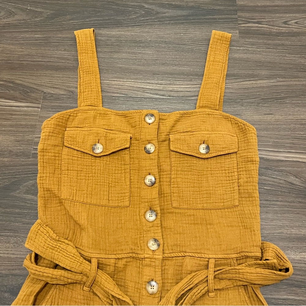 Sezane Mustard Button-Front Belted Romper - Picture 2 of 11